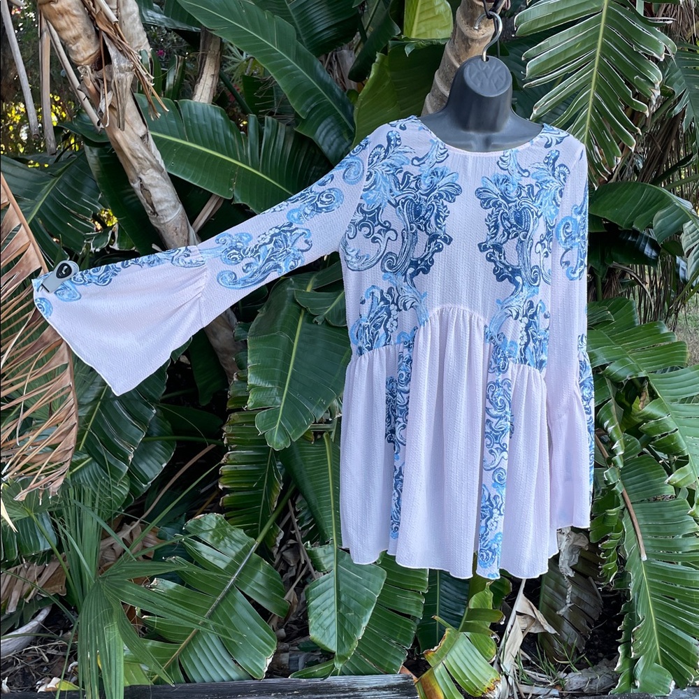 Free people intimately bell sleeve, semi sheer, mini dress